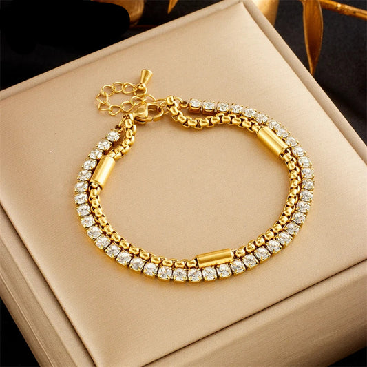 White Sparkling Zircon 2in1 Chains Bracelet