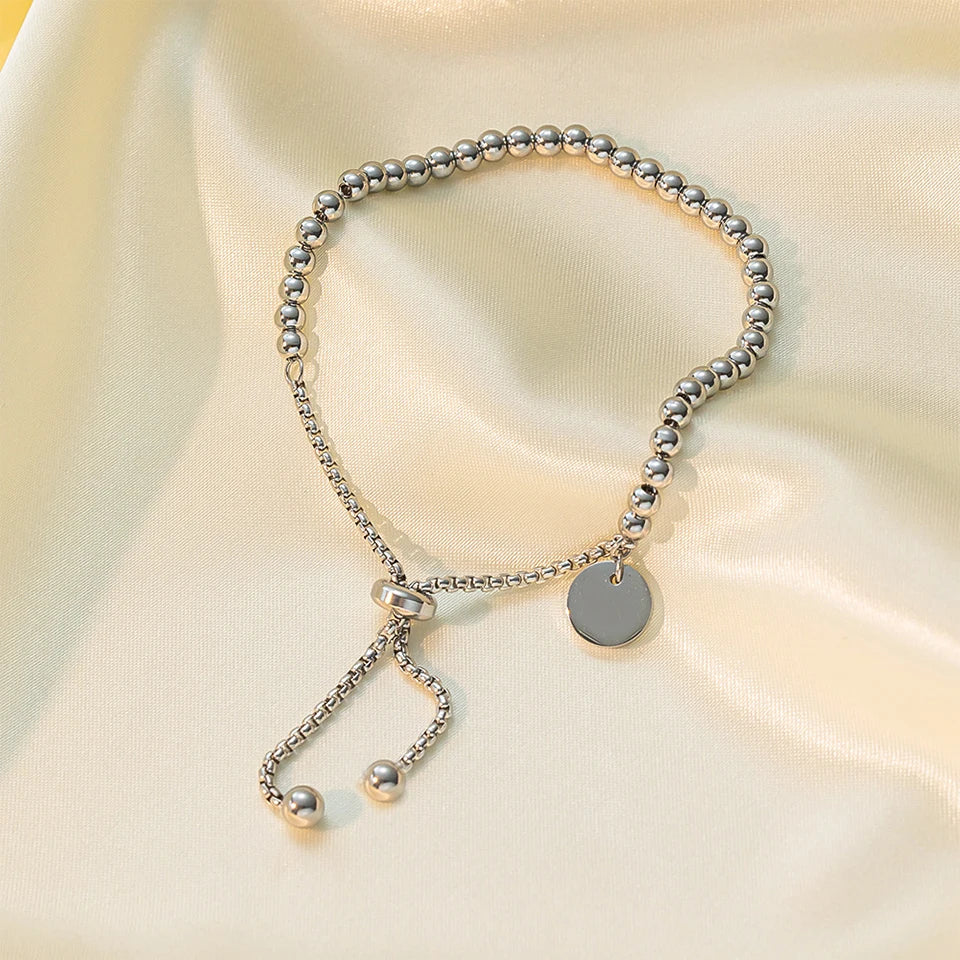 Stainless Steel Golden Bead Bracelet for Women Fashion Adjustable Chain Bracelets Daily Party Jewelry