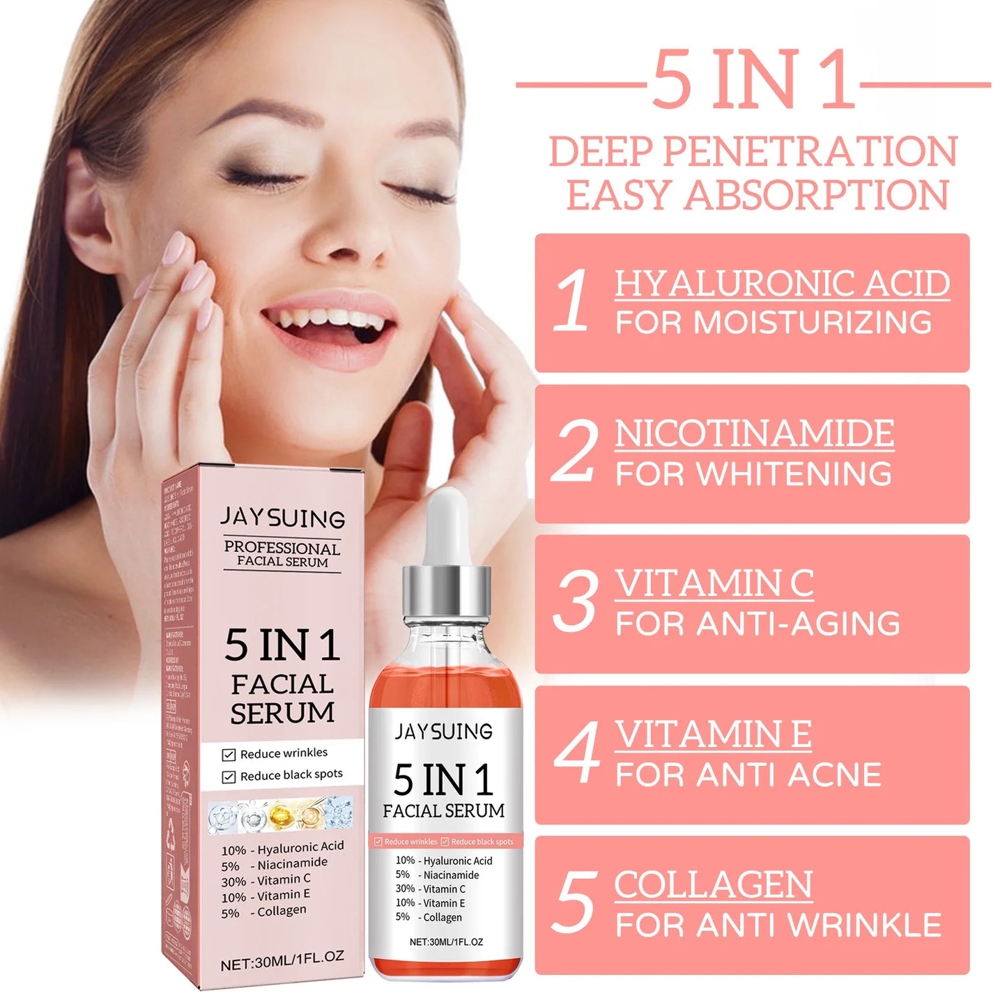 5-in-1 Vitamin Facial Serum – Firming & BrighteningC Hyaluronic Acid Face Serum