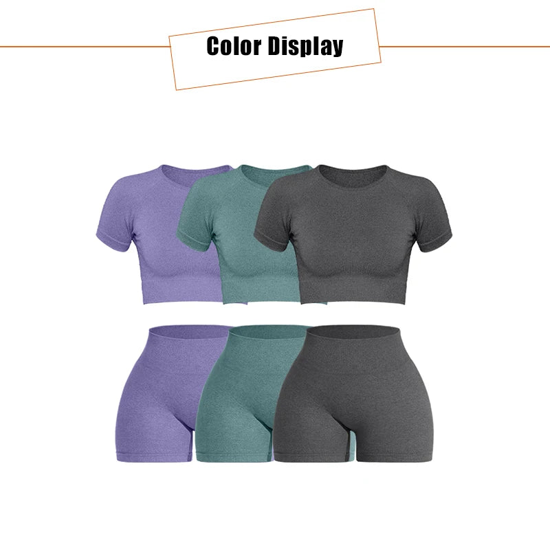 2PCS Women's Sports Yoga Set Seamless Ribbed Knitted Fitness Sportswear