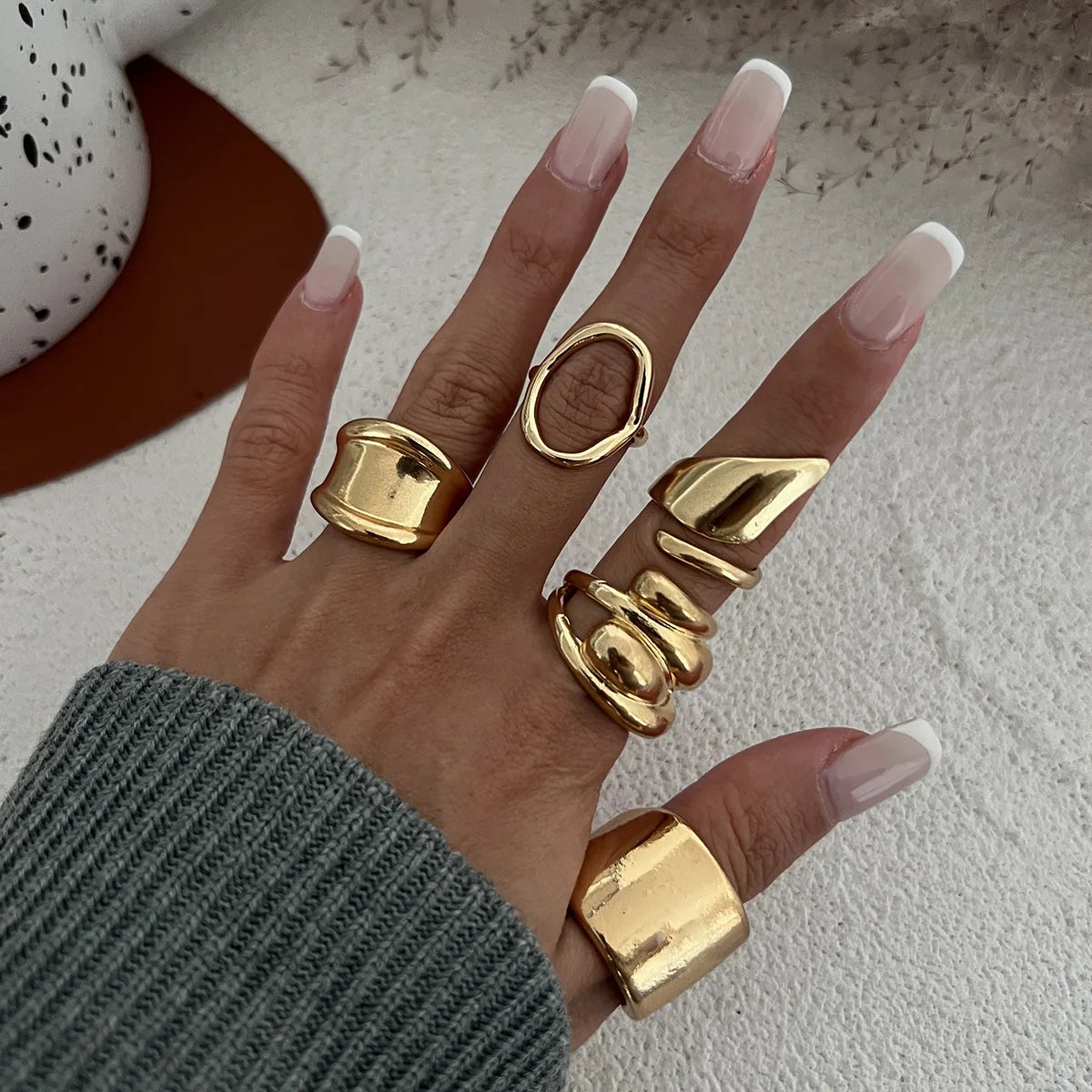 6 Style Geometric Metal Rings For Women Gold Silver Color Knuckle Joint Ring Set Jewelry
