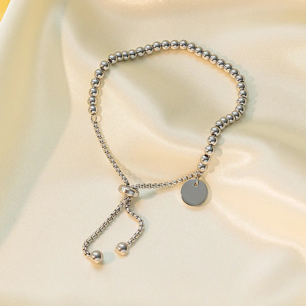 Stainless Steel Golden Bead Bracelet for Women Fashion Adjustable Chain Bracelets Daily Party Jewelry