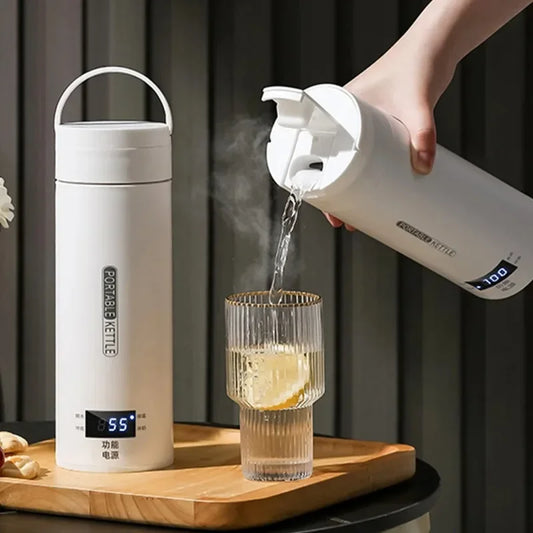 Portable Electric Travel Kettle – 500ml Anti-Scald Thermal Bottle for Tea & Coffee with English Menu