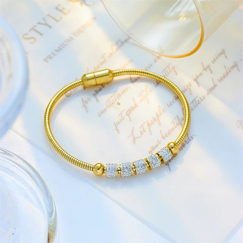 Gold Color Rhinestone Beaded Bracelet