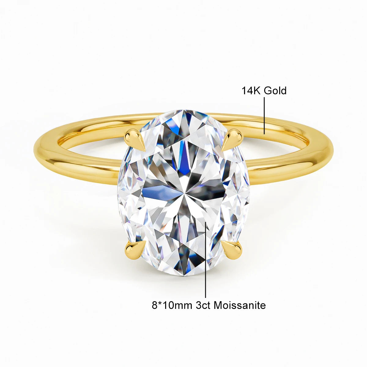 Oval Moissanite Diamond Ring for Women 100% 14K Gold Egg Shaped Wedding Band Classic Luxury Jewelry Certified