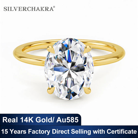 Oval Moissanite Diamond Ring for Women 100% 14K Gold Egg Shaped Wedding Band Classic Luxury Jewelry Certified