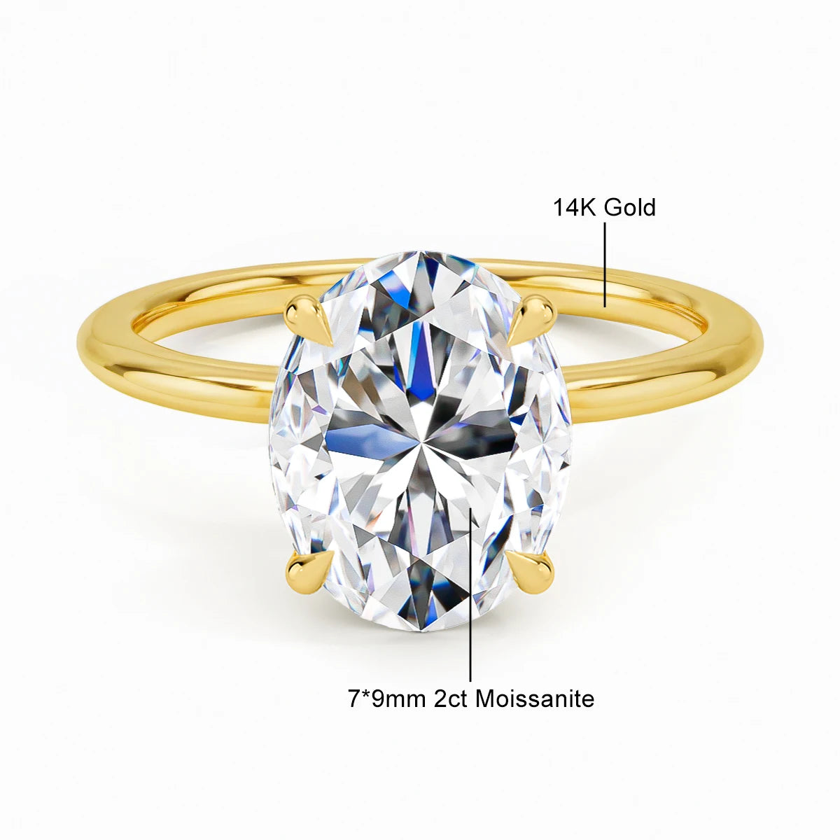 Oval Moissanite Diamond Ring for Women 100% 14K Gold Egg Shaped Wedding Band Classic Luxury Jewelry Certified
