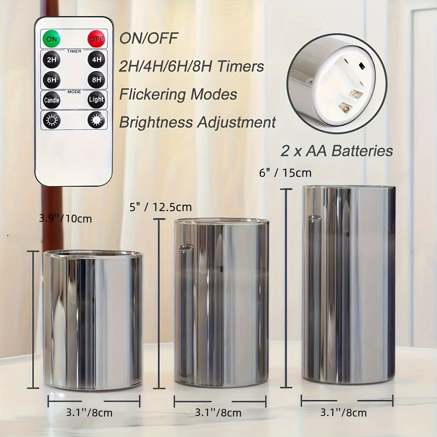 3PCS Flameless Candles, Battery Operated Candles LED Pillar Candles with Remote 10-Key Control and Timers for Indoor Home  Decor