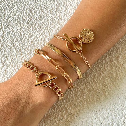 Pendant Chain Coin Bracelet for Women on Hand Vintage OT Buckle Snake Chain Charm Bangles Couple Jewelry Gift