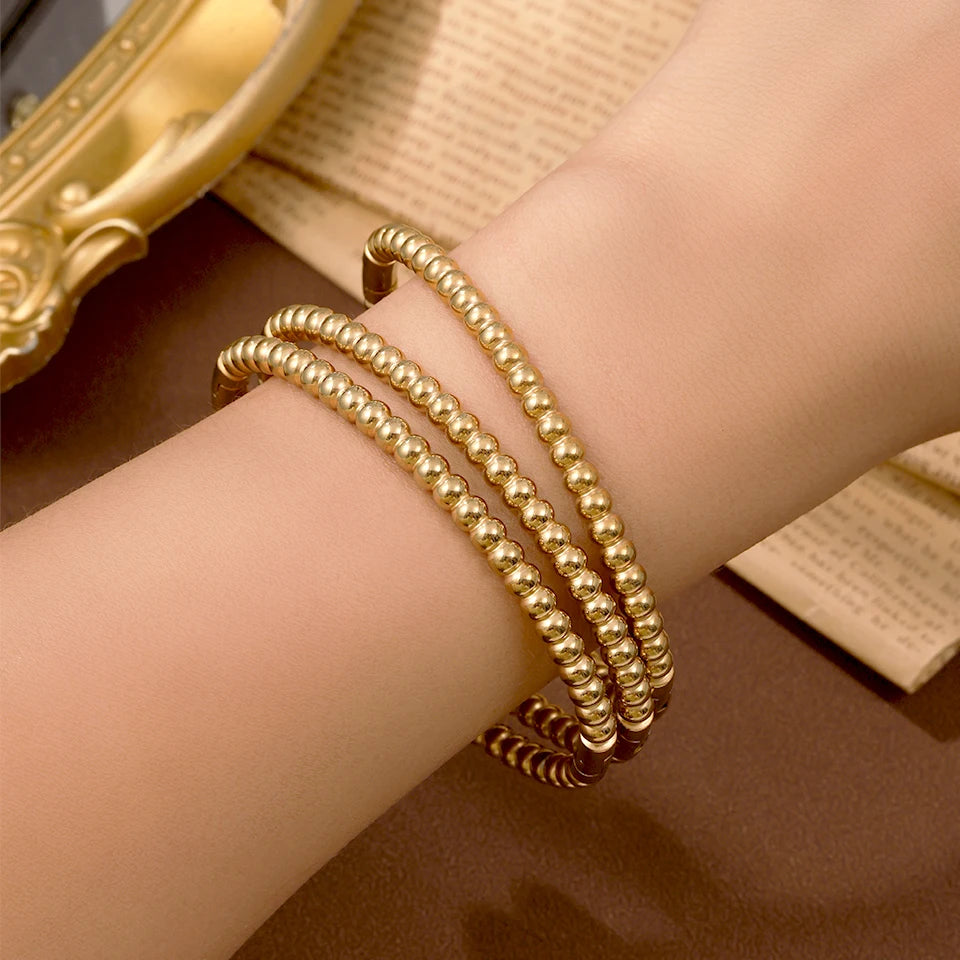 Stainless Steel Golden Bead Bracelet for Women Fashion Adjustable Chain Bracelets Daily Party Jewelry