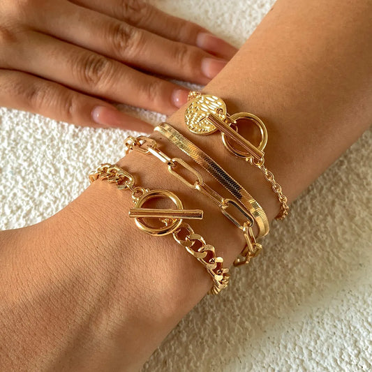 Pendant Chain Coin Bracelet for Women on Hand Vintage OT Buckle Snake Chain Charm Bangles Couple Jewelry Gift