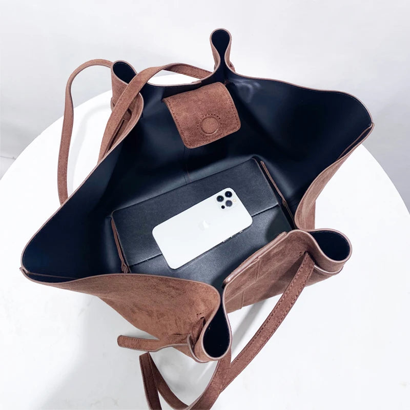 Faux Suede Tote Bags For Women Luxury Designer Handbags Purses 2025 New In Vintage Large Capacity Shoulder Custom Name Initials