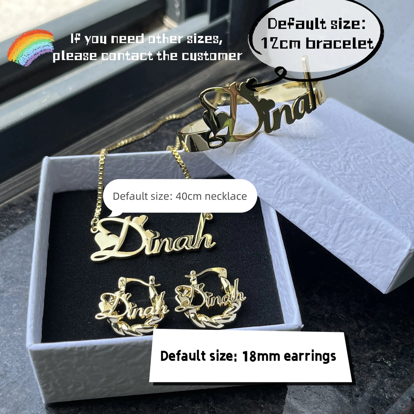 Jewelry Set Personalized Letter Necklace Customized Name Bangles Stainless Steel Mini Hoop Earrings 18mm
