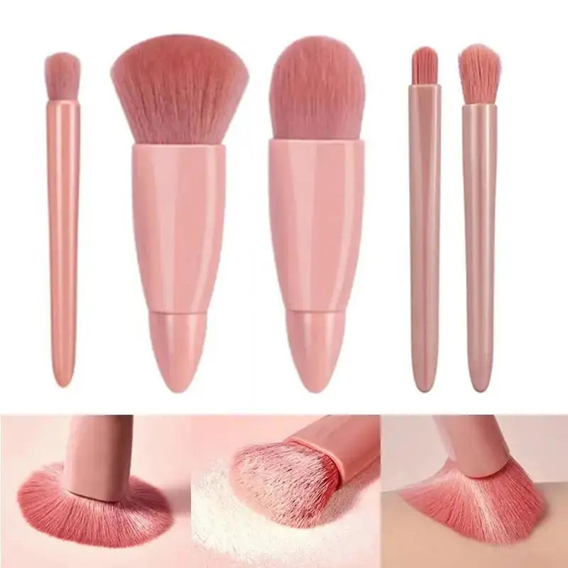 5pcs Mini Travel Makeup Brush Set with Case & Mirror – Compact & Complete