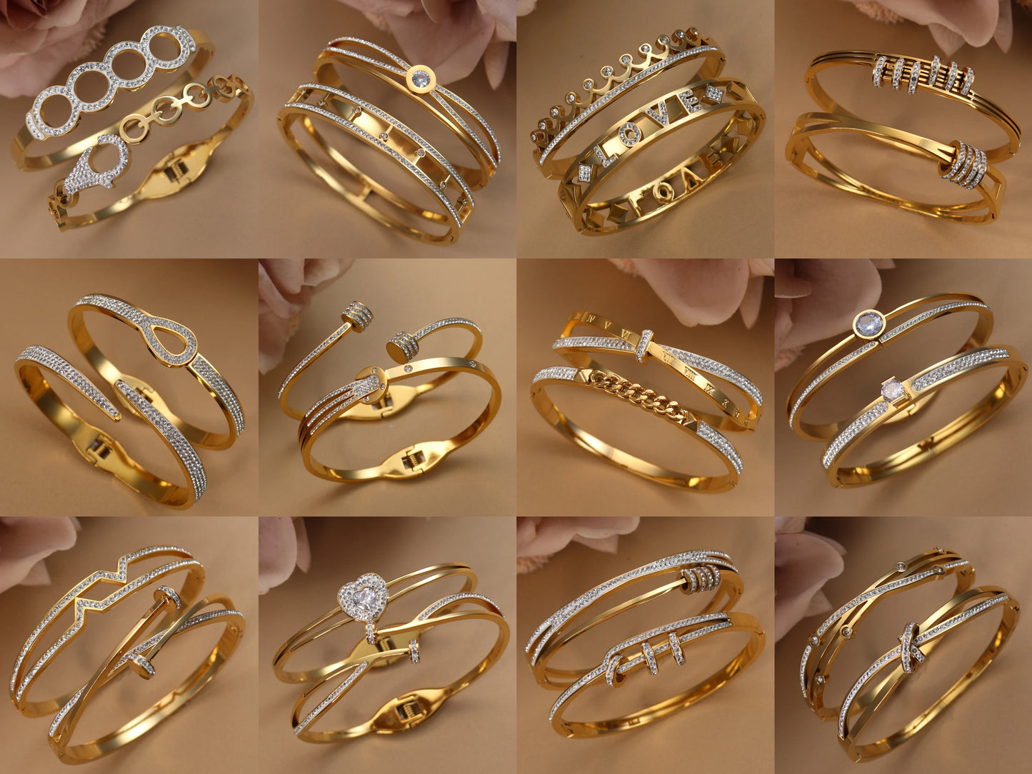 Stainless Steel Bangle Four-leaf Clover Crystal Design Stacking Bracelet Suitable For Women's Jewellery Party
