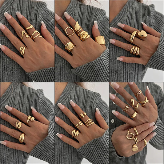 6 Style Geometric Metal Rings For Women Gold Silver Color Knuckle Joint Ring Set Jewelry