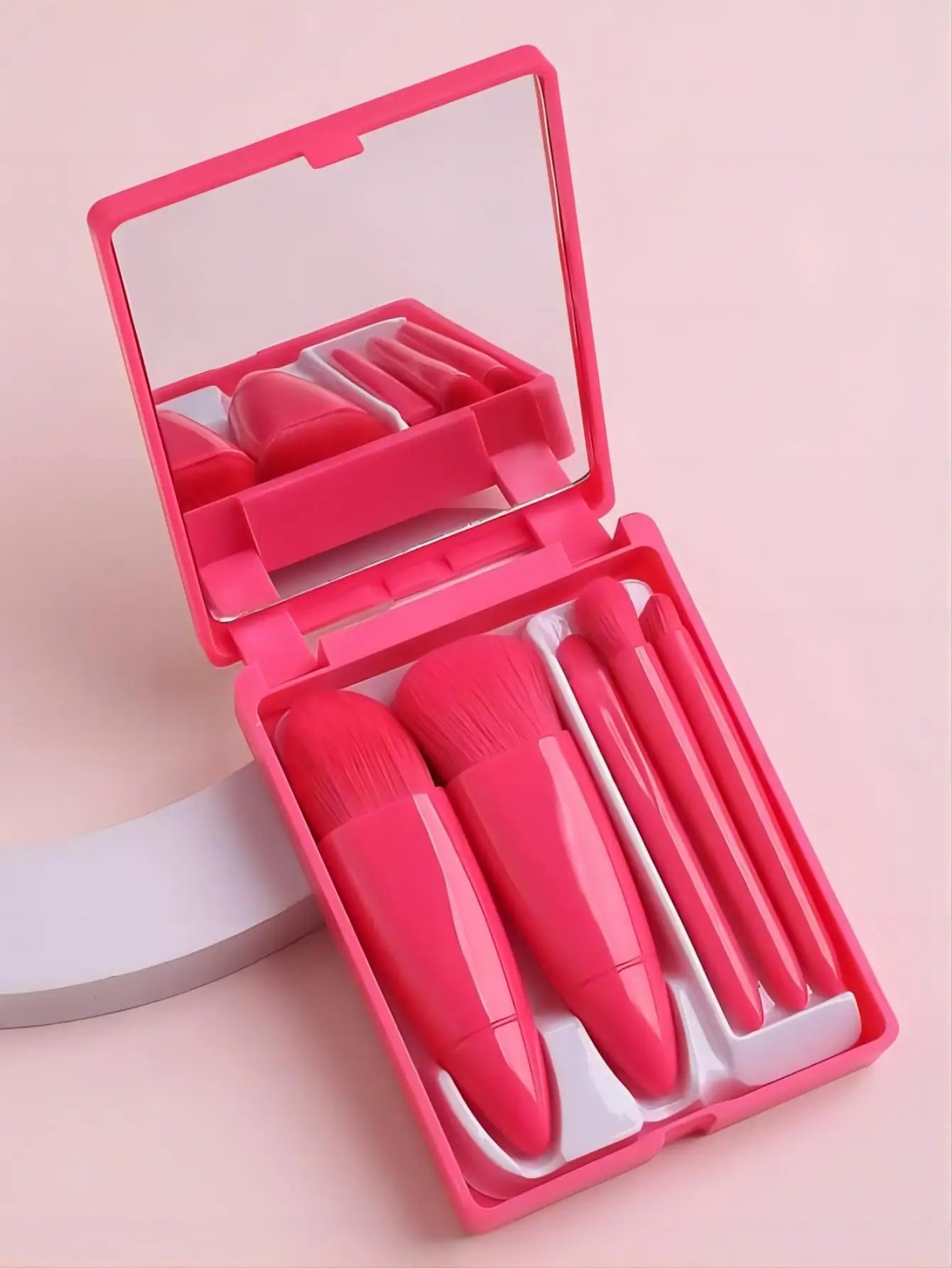 5pcs Mini Travel Makeup Brush Set with Case & Mirror – Compact & Complete