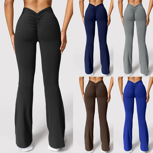Micro Horn Leggings Women V-back Waist Sports Pants High Waist Push Up Butt Gym Pants Solid Slim Casual Leggings