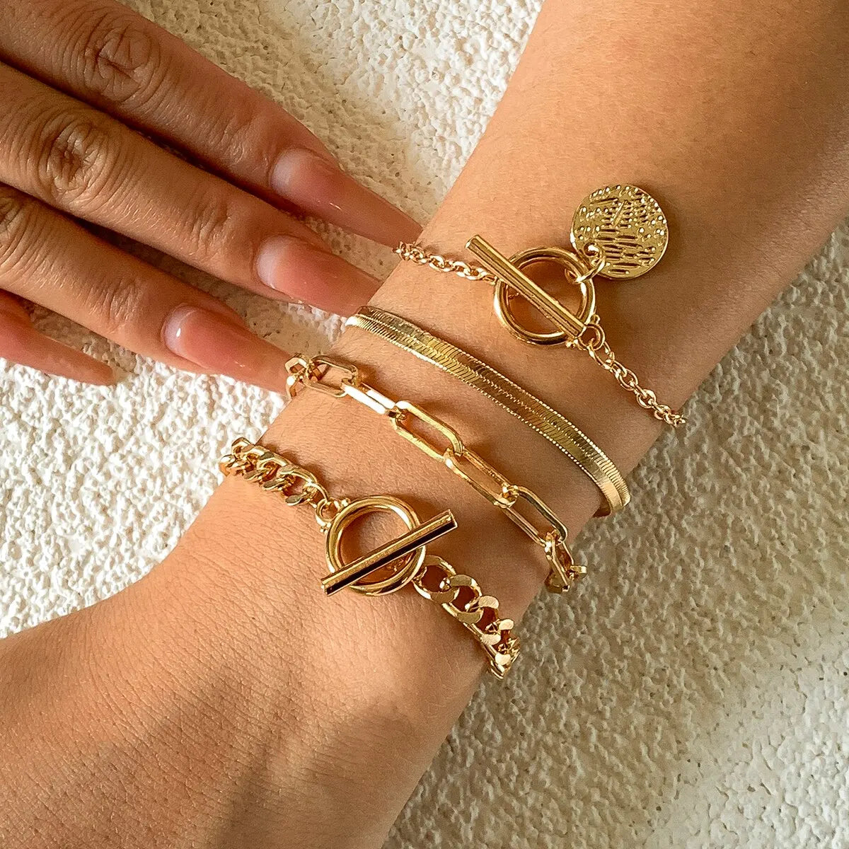 Pendant Chain Coin Bracelet for Women on Hand Vintage OT Buckle Snake Chain Charm Bangles Couple Jewelry Gift