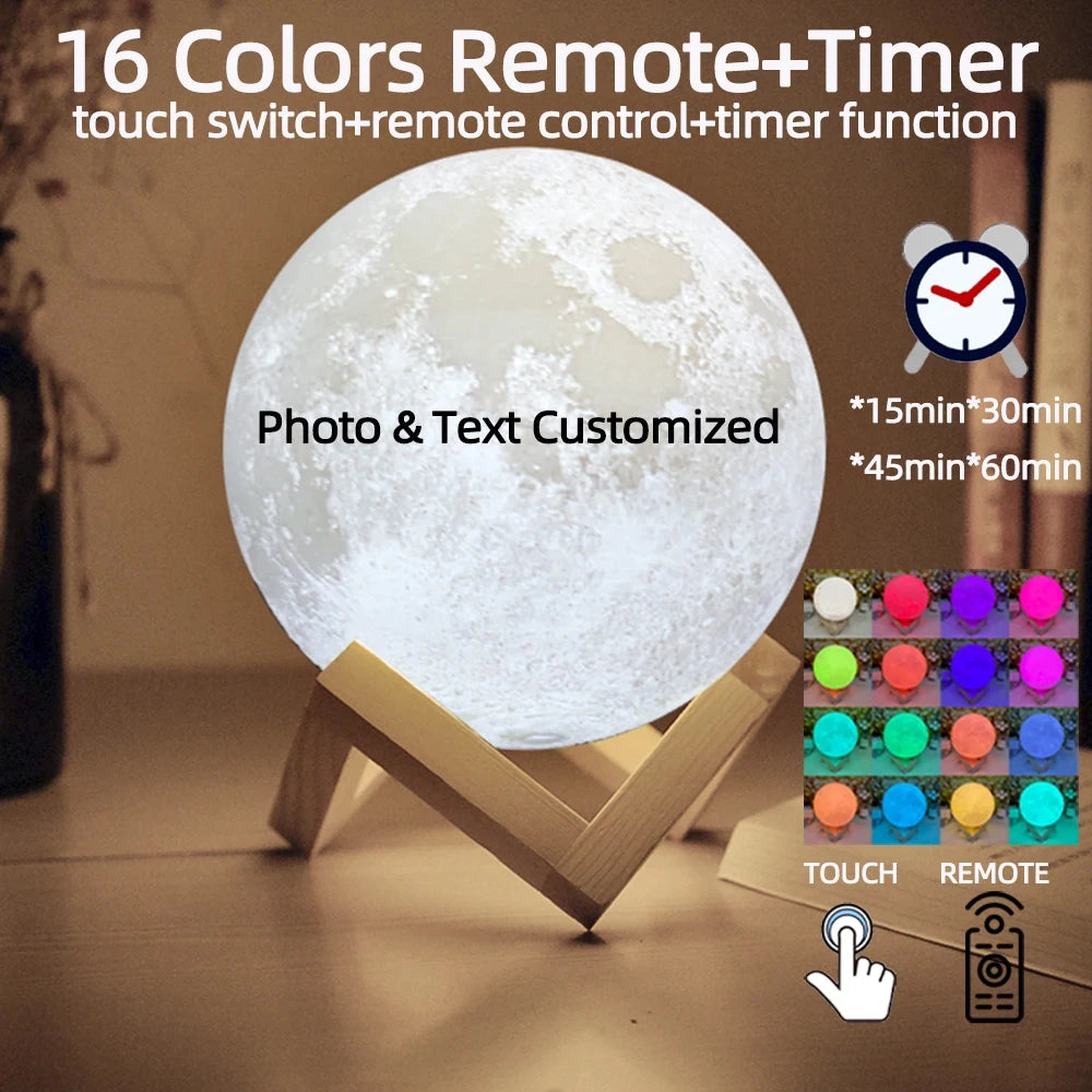 Customized 3D Printing Moon Lamp Personalized Photo Text Night Light