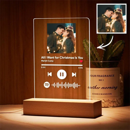 Custom Spotify Plaques with LED Light Scannable Code Photo Acrylic Music Song Album Plaques Night Light Gifts for Couples Lover