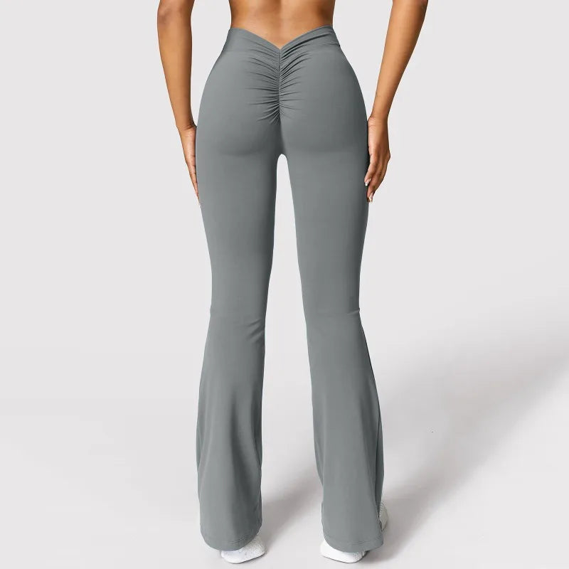 Micro Horn Leggings Women V-back Waist Sports Pants High Waist Push Up Butt Gym Pants Solid Slim Casual Leggings
